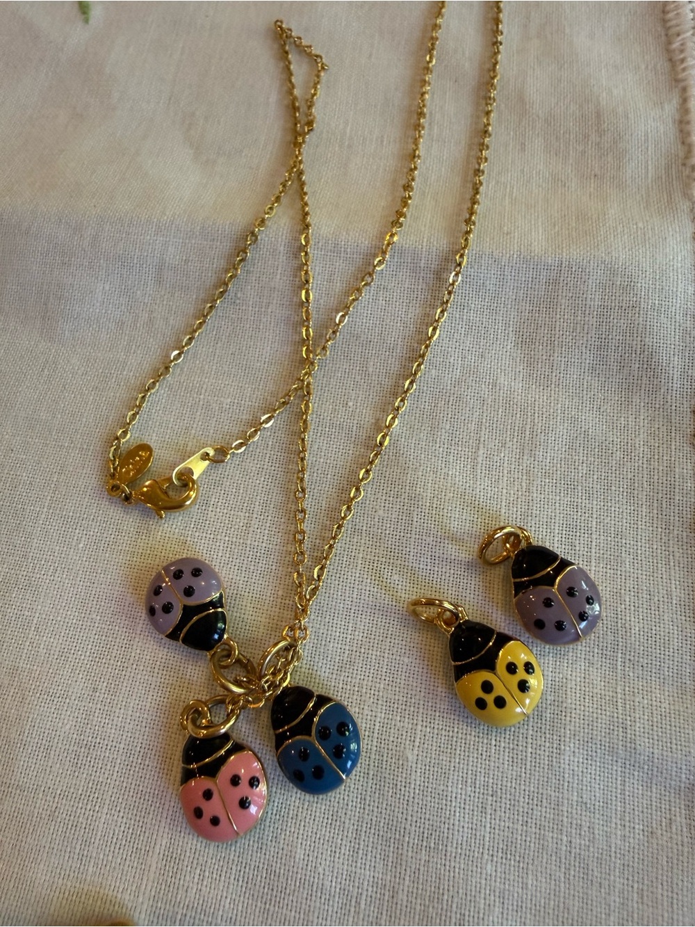 Joan Rivers Lady Bug Set Necklace & Bracelet with X Charms Multicolor Gold - Picture 4 of 10